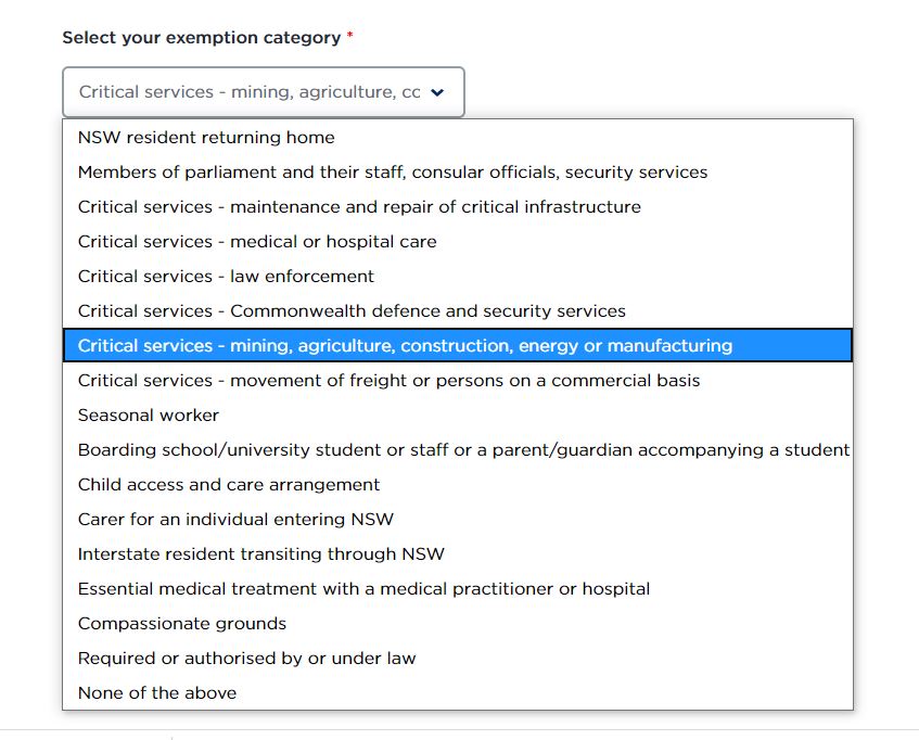 Border exemption category