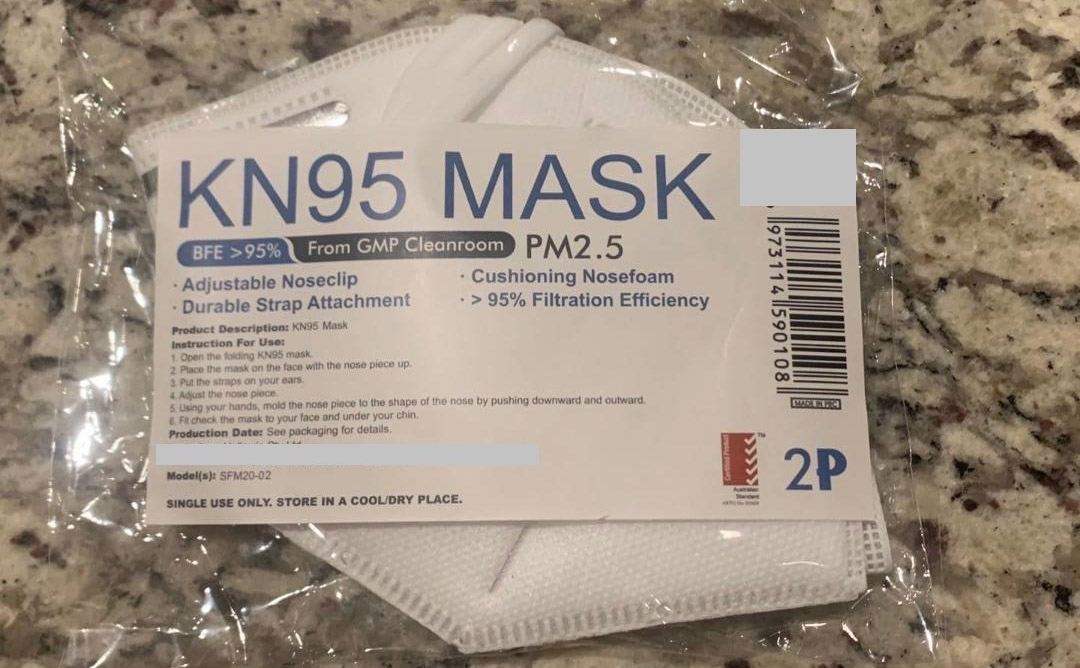 A KN95 mask supplied with Australian Standard labelling