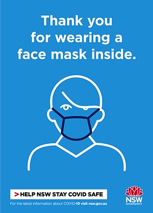 Thank you for wearing a face mask inside (blue)